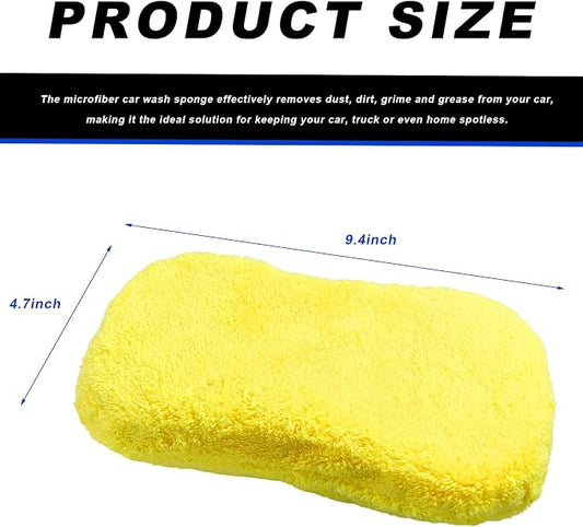 Car Wash Sponge, Large Microfiber Applicator Pad Non-Scratch Detailing Foam, Extra Absorbent Cleaning Sponge Universal Washing Supplies for Cars Trucks Motorcycles (Yellow)