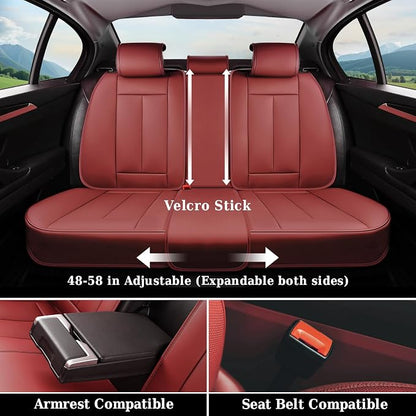 Coverado Universal Seat Covers Full Set, Universal Seat Covers for Cars, Waterproof Nappa Leather Car Seat Covers with Head Pillow, 5 Seats Auto Protectors Fit for Most Sedans SUV Pick-up Truck-Red