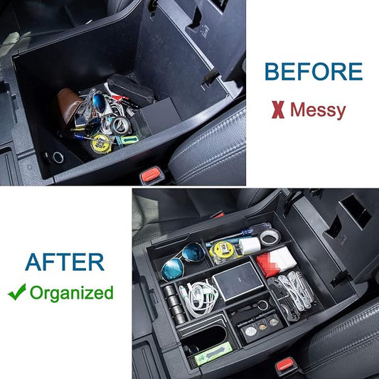 JDMCAR Compatible with Toyota Tundra Accessories 2014-2021 Center Console Organizer, Insert ABS Black Materials Tray, Armrest Secondary Storage Box - Full Tray