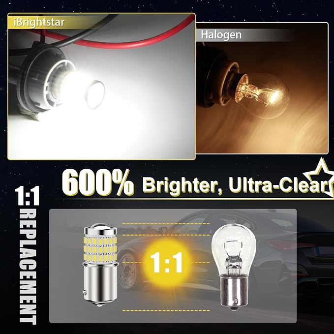 iBrightstar 1156 LED Bulb White, BA15S 1141 Camper Rv LED Lights Bulbs Super Bright for Back Up Reverse Lights Brake Tail Lights Turn Signal Lights, 2 Pack