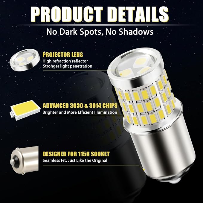 iBrightstar 1156 LED Bulb White, BA15S 1141 Camper Rv LED Lights Bulbs Super Bright for Back Up Reverse Lights Brake Tail Lights Turn Signal Lights, 2 Pack