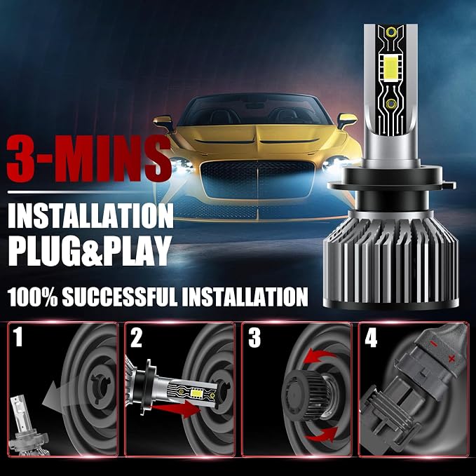 Fit for Ford Fusion Light Bulbs,H7 High Beam H11 Low Beam H11 Fog Light Bulbs 2006 2007 2008 2009 2010 2011 2012 2013 2014 2015 2016 2017 2018, 6500K White Car Light Bulbs, Plug and Play IP68 6-Pack