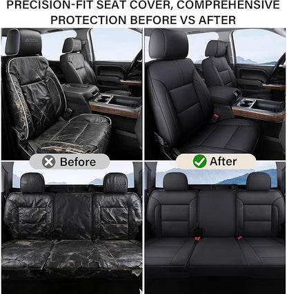 Coverado Full Set Seat Covers Faux Leather(Black) Easy Install,Waterproof, Custom Fit Chevy Silverado/GMC Sierra (2007-2013/2019-2025 1500; 2020-2025 2500HD/3500HD) Crew/Double/Extended Cab