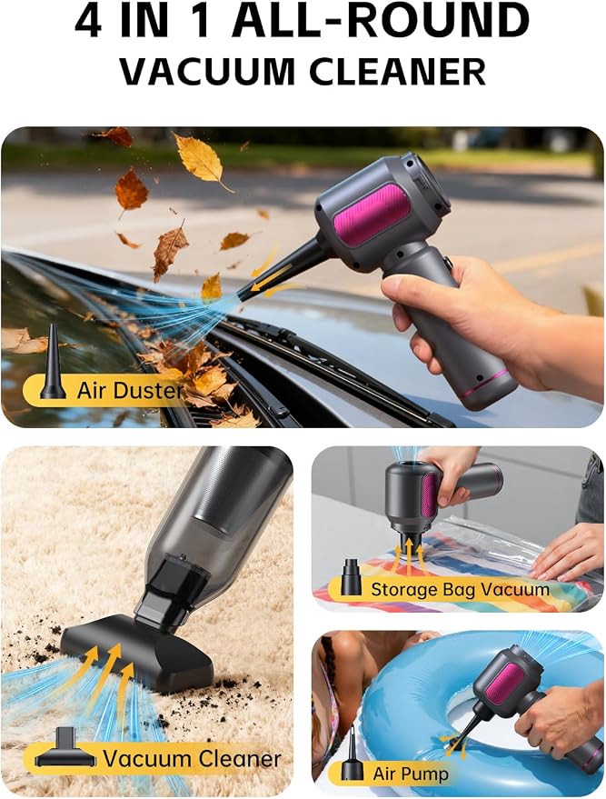 REWONDER Car Vacuum Cleaner High Power, 22000Pa Vacuum Cleaner & 110000RPM Air Duster, Handheld Vacuum with 7800mAh Battery, Storage Bag & Multi-Nozzles for Car, Home, Office