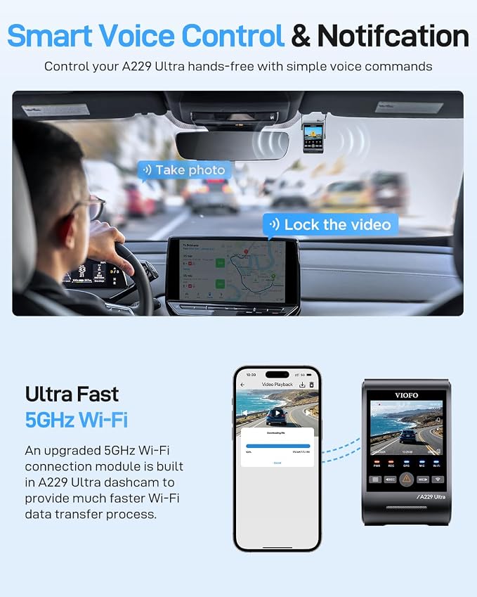 VIOFO A229 Ultra 2CH Dual 4K Dash Cam Front and Rear, Dual STARVIS 2 IMX678 Sensors & 2-Channel 4K HDR, Faster 5GHz Wi-Fi & Precise GPS Car Camera, Voice Control, Super Night Vision 2.0