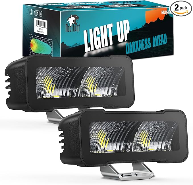 Nilight Motorcycle LED Pods 2 PCS 4.5 Inch 30 W Flood Beam Square Driving Work Offroad Side Ditch Lights Built-in EMC for Tractor Truck Motorbike Boat ATV