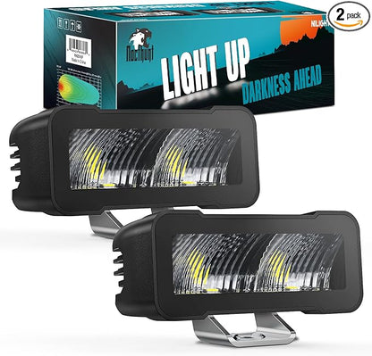 Nilight Motorcycle LED Pods 2 PCS 4.5 Inch 30 W Flood Beam Square Driving Work Offroad Side Ditch Lights Built-in EMC for Tractor Truck Motorbike Boat ATV