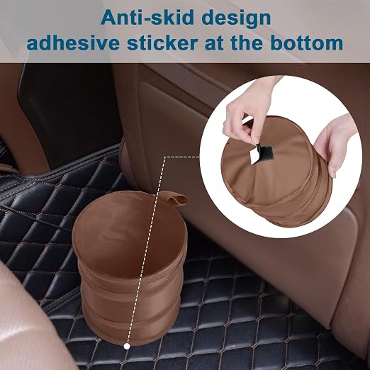 Car Trash Can, 2 Packs Mini Car Garbage Can, Collapsible Trash Bin | Pop-Up Trash Can for Car Front Back Seat, Portable Car Trash Bag Hanging for Vehicle SUV Rv Truck Accessories Interior, Brown