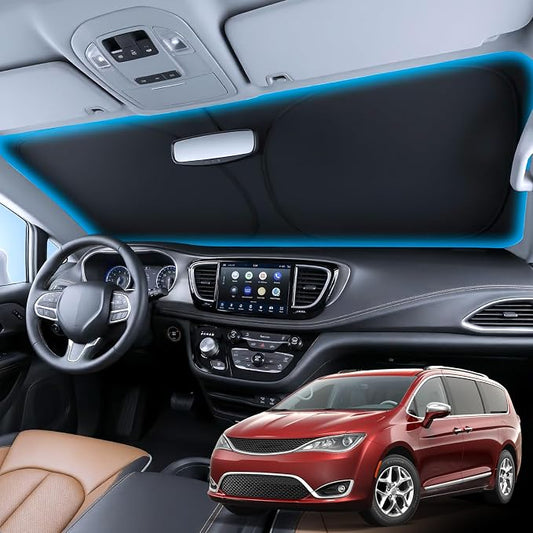 Wigoo for Chrysler Pacifica Windshield Sunshade [OEM Design, 100% Sun Blockage] Foldable Heat Insulation Sun Shade with Storage Bag, for Chrysler Pacifica (2017-2026), Silver Coating