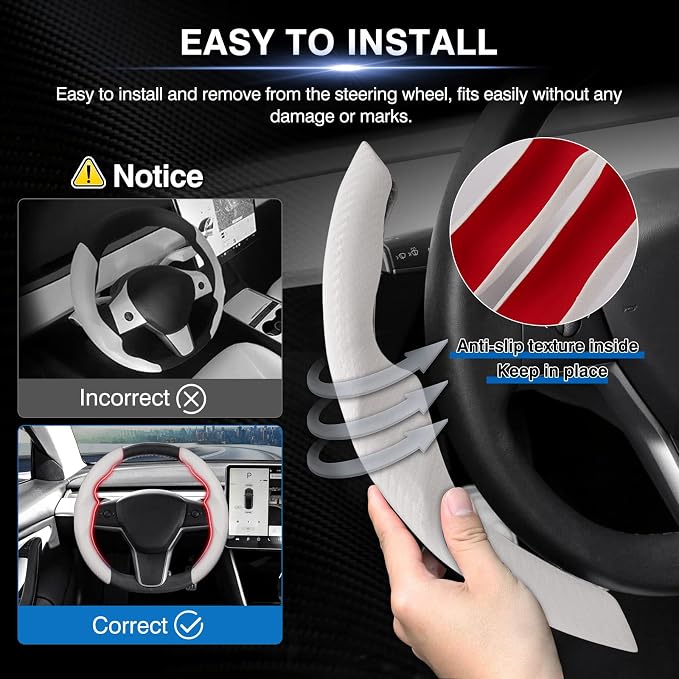 Canvcle Steering Wheel Cover for Tesla Model 3/Y 2016-2025 2026 Highland/Juniper Accessories Carbon Fiber Steering Wheel Cover Protector Non-Slip, Comfortable, Breathable, Model 3/Y Accessories, White