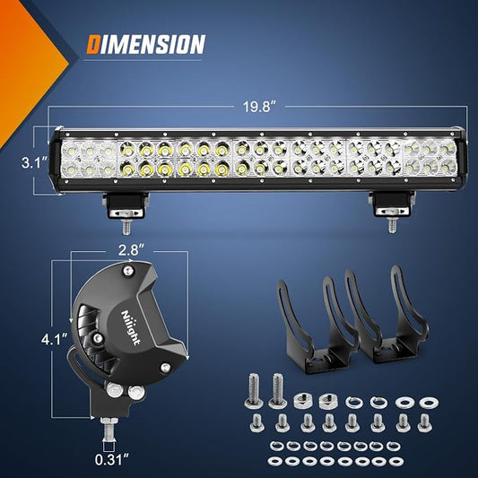 Nilight LED Light Bar 20 Inch 126W Spot Flood Combo Yellow Beam Off Road Lamp Fishing Hunting Emergency Deck Work Lighting for Trucks UTV Pick-up Van Boat Tractor