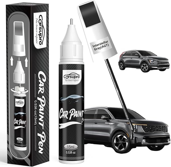 Interstellar Gray(AGT) for Kia Touch Up Paint Pen, 2 in 1 Car Scratch Remover with Pen Tip and Brush, Precise Color Match for Car Paint Scratch Repair, Quickly and Easily Fix Chips and Nicks