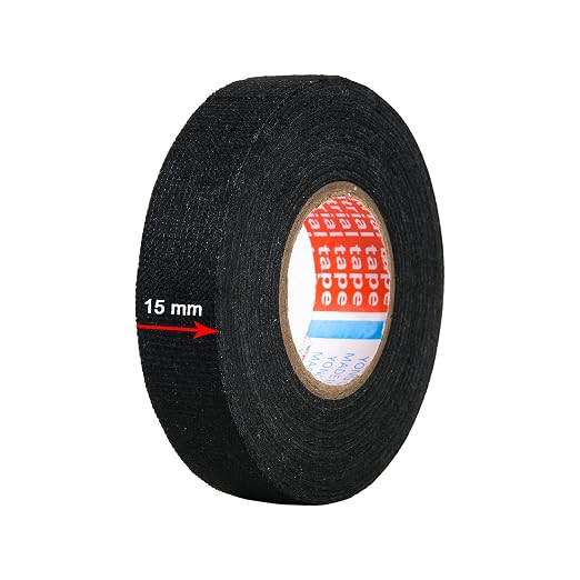 HSTECH 8 Rolls Wire Loom Harness Cloth Tape, Speaker Wiring Harness Cloth Tape, Black Adhesive Fabric Tape, for Automobile Electrical Wire harnessing Noise Dampening Heat Proof （15mm X 15m）