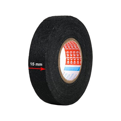 HSTECH 8 Rolls Wire Loom Harness Cloth Tape, Speaker Wiring Harness Cloth Tape, Black Adhesive Fabric Tape, for Automobile Electrical Wire harnessing Noise Dampening Heat Proof （15mm X 15m）
