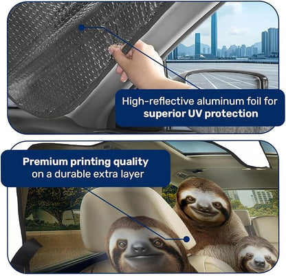GENANY Sloth Family Funny Windshield Sun Shade for Car SUV Truck (55x30 Inches),Sun Shade Windshield, Shades for Windows, Protector Blocks UV, Spring Car Decor