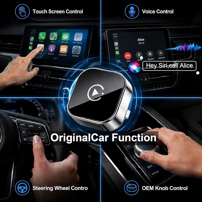 Wireless CarPlay & Android Auto Adapter for Cars, Converts Wired CarPlay to Wireless, Fast Auto Connect, Plug and Play, Stable Bluetooth WiFi Connection for iPhone and Android
