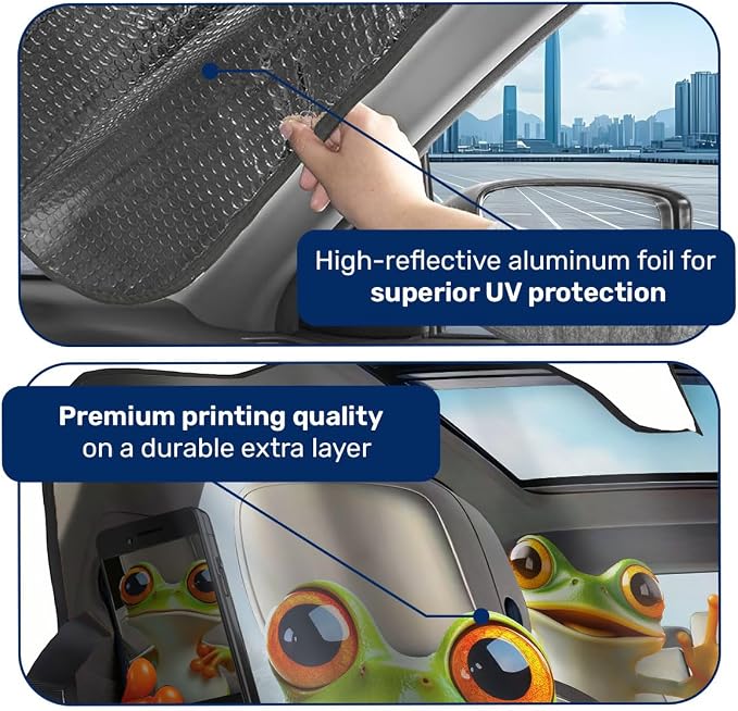 GENANY Cute Frog Family Windshield Sun Shade for Car SUV Truck (55x30 Inches), Tree Frog Sun Shade Windshield for Windows, Auto Gift, Car Decor