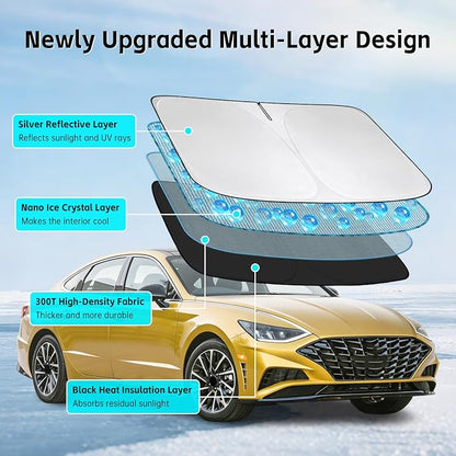 Windshield Sun Shade for Hyundai Sonata 2015-2026 Sunshade 300T Windshield Cover Protector Blocks UV Rays Custom Fit Sonata Front Window Shades Windshield Accessories Keep Cool Foldable