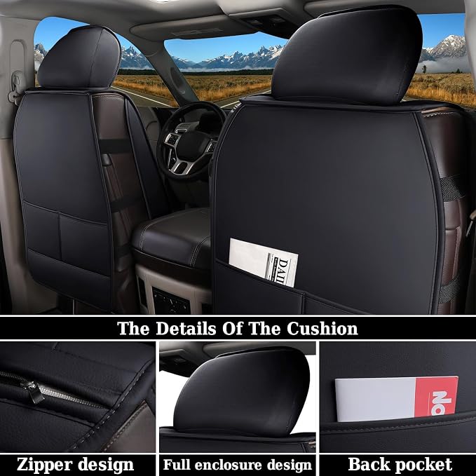 Coverado Ram Seat Covers Full Set, Waterproof Ram 1500 Seat Cover Compatible with 2002-2026 Dodge RAM 1500 2500 3500 Crew Quad Cab with Curved Bench, Black