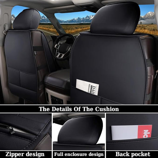 Coverado Ram Seat Covers Full Set, Waterproof Ram 1500 Seat Cover Compatible with 2002-2026 Dodge RAM 1500 2500 3500 Crew Quad Cab with Curved Bench, Black