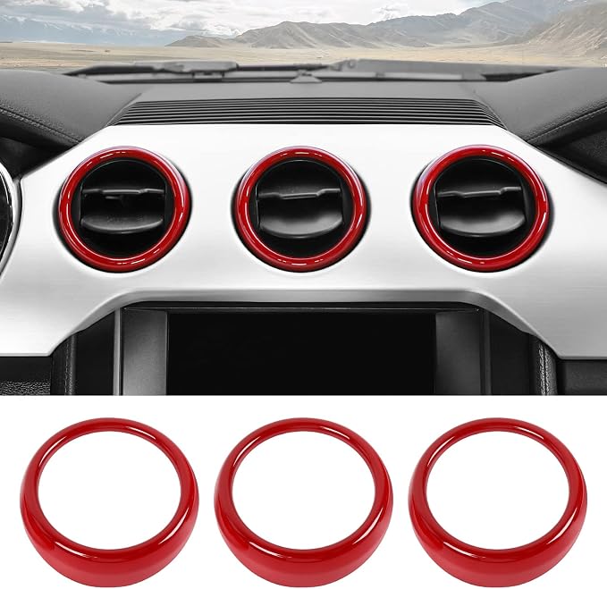 RT-TCZ Center Console Air Conditioner Outlet Vent Trim Cover Ring Interior Accessories for Ford Mustang 2015-2022,3PCS (Red)
