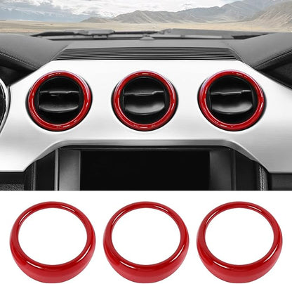 RT-TCZ Center Console Air Conditioner Outlet Vent Trim Cover Ring Interior Accessories for Ford Mustang 2015-2022,3PCS (Red)