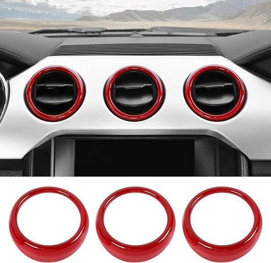 RT-TCZ Center Console Air Conditioner Outlet Vent Trim Cover Ring Interior Accessories for Ford Mustang 2015-2022,3PCS (Red)