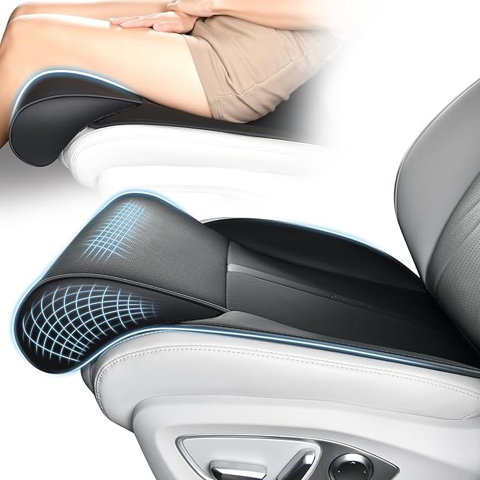 FLORICH Car Seat Extender Leg Support Cushion for Driver Seats Office Chair, Leather Memory Foam Widened seat Cushion for Long Drivers Universal Car Seat Cushion Legs Rest Pads-Light Black