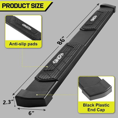 BINARY STAR 6 Inch Running Boards Compatible with 2009-2018 Dodge Ram 1500 Crew Cab(Incl. 2019-2024 Classic), 10-26 Ram 2500 3500, Step Bars Truck Nerf Bars Steps Made with Carbon Steel.