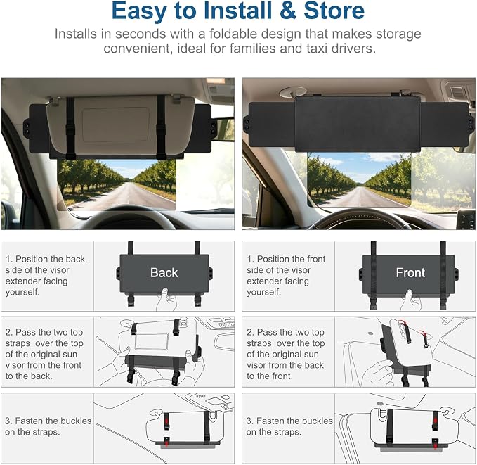 Veharvim Sun Visor Extender for Car (Polarized, UV400, PC Lens, 2 Side Sunshade), Car Visor Extender Sun Blocker, Visor Extender Attachment, Anti-Glare Sun Visor Accessory for Safe Driving (2 Pack)