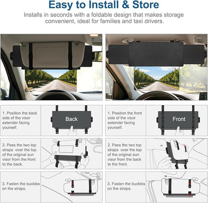 Veharvim Sun Visor Extender for Car (Polarized, UV400, PC Lens, 2 Side Sunshade), Car Visor Extender Sun Blocker, Visor Extender Attachment, Anti-Glare Sun Visor Accessory for Safe Driving (2 Pack)