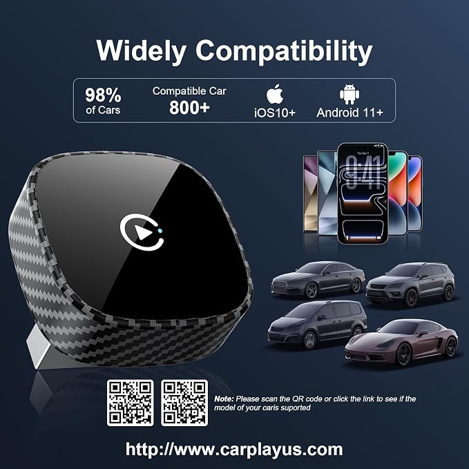 Wireless CarPlay Adapter for Apple iPhone & Android Auto 2026 Upgrade - Bluetooth & Wi-Fi, Plug & Play, 3X Fast Auto-Reconnect, No Latency, Convert Wired to Wireless Car Play Adapter (Black)