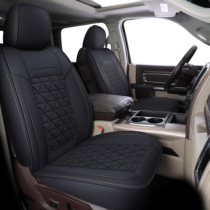 Coverado Ram Seat Covers Full Set, Waterproof Ram 1500 Seat Cover Compatible with 2002-2026 Dodge RAM 1500 2500 3500 Crew Quad Cab with Curved Bench, Black
