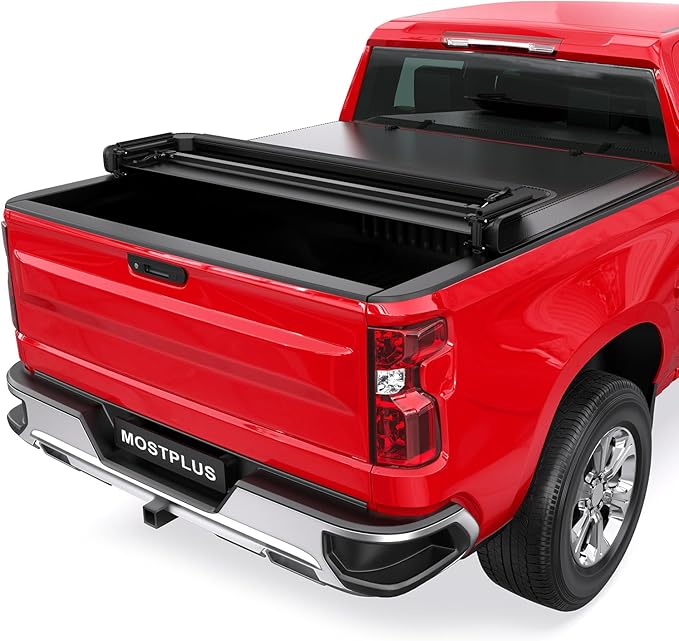 MOSTPLUS Quad Fold Tonneau Soft Cover Truck Bed Compatible for 07-13 Chevy Silverado 1500 GMC Sierra 1500 Four Fold (5.8 FT) On Top