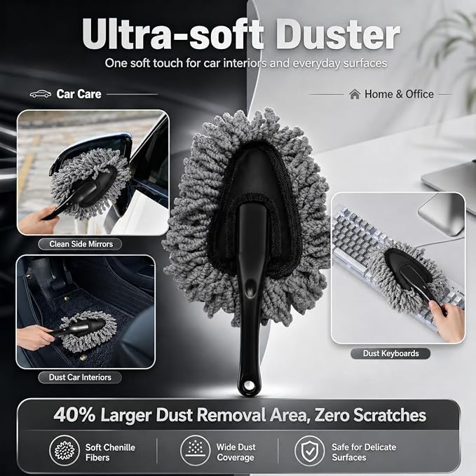 18PCS Upgraded Car Detailing Kit, 2-in-1 AC Vent Brush, 3 Ultra Fine Crevice Brushes, Boar Hair & Glass Brush, Cleaning Gel, Scratch-Free Auto Interior Tools