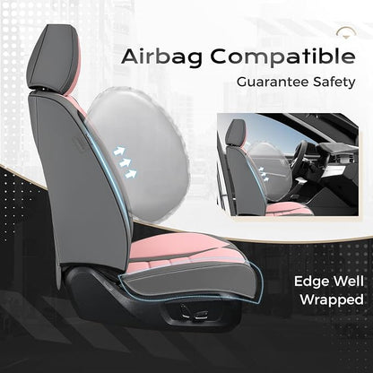 Coverado Car Seat Covers Front, Seat Covers for Cars, Waterproof 2-Pack Car Seat Cushions, Leather Carseat Seat Protectors, Universal Seat Covers Fit for Most Sedans SUV Pick-up Trucks(Gray&Pink)