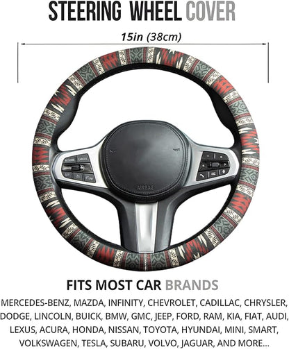Western Aztec Steering Wheel Cover Auto Steering Wheel Protector, Anti-Slip, Breathable, Absorbing Sweat, Universal Aztec Car Accessories 14.5–15 inch