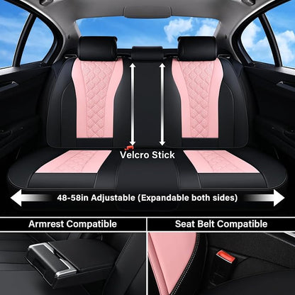 Coverado Car Seat Covers, Black Pink Leather Seat Covers Full Set, Perforated Diamond Leather Car Seat Cover, Waterproof Car Seat Protector Universal 5 Seats Seat Covers Fit for Most Cars SUV Trucks