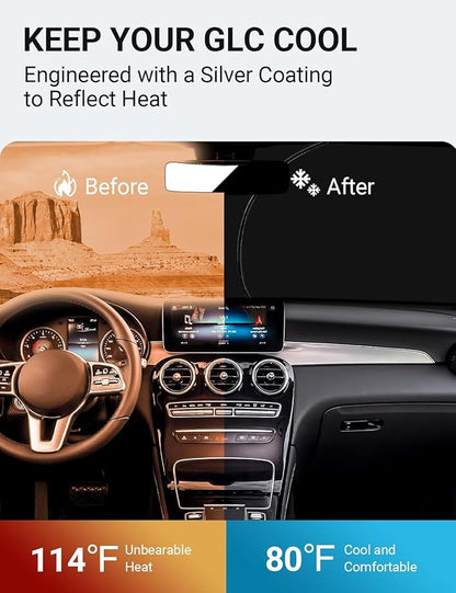 Proadsy 2026 Upgrade Front Windshield Sun Shade Foldable Sunshade Protector Custom Fit 2016-2022 GLC Class SUV & SUV Coupe GLC300 GLC350e 4Matic AMG GLC 63 Sport Accessories