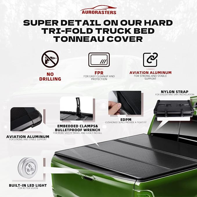 Hard Tri-Fold Truck Bed Tonneau Cover Compatible with 2002-2018 Dodge Ram 1500; 2003-2025 2026 2500 3500; 2019-2024 Classic | 8' (96") Bed