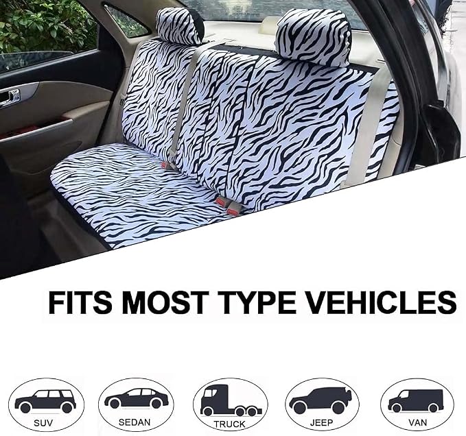 AUTOFAN Zebra Car Seat Covers for Full Set with 2 Seat Belt Pads & Universal 15 Inch Steering Wheel Cover Fit for Cars, Trucks, SUV, or Van