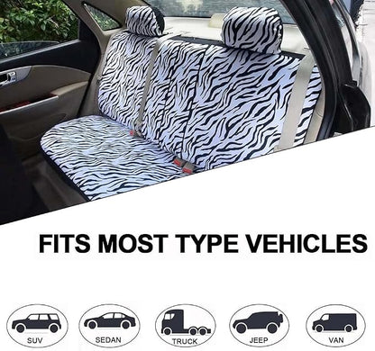 AUTOFAN Zebra Car Seat Covers for Full Set with 2 Seat Belt Pads & Universal 15 Inch Steering Wheel Cover Fit for Cars, Trucks, SUV, or Van