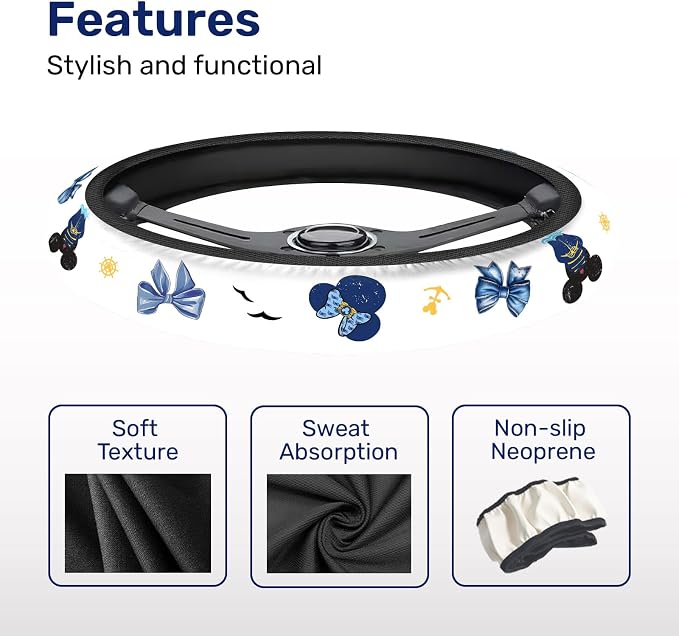 GENANY Cartoon Mouse Steering Wheel Cover, Non Slip Polyester Car Wheel Protector for Car SUV Truck, Universal 15 Inch