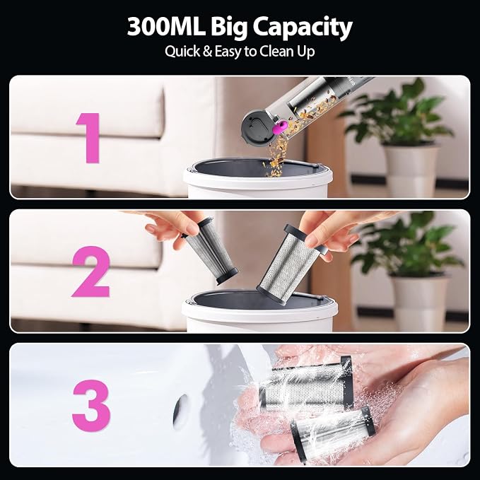 Handheld Vacuum Cordless 25000Pa Car Vacuum 3-in-1 Handheld Vacuum, Includes Smart Display and Charging Base Hand Vac Cordless Rechargeable One-Touch Empty for Home/Pet/Car (Violet)