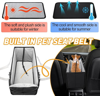 Portable Dog Car Seat for Small Dogs, Booster Seat with Safety Leash & Washable Cushion, Pet Car Seat with Adjustable Straps for Travel - Black&White