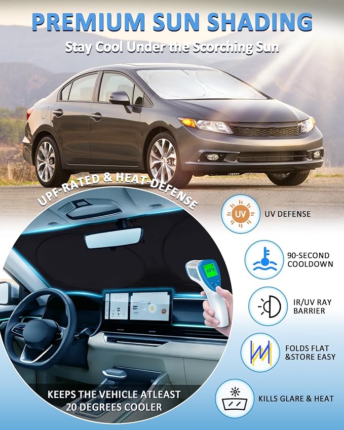 Sun Shade for Honda Civic 2006-2011 Windshield Sunshade fit Civic Accessories Front Window Cover Shield Car Sun Visor Screen Protector Block UV Ray Heat