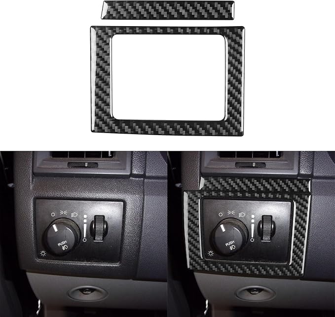 Car Headlight Switch Frame Sticker Driver Side Dash Decal Real Carbon Fiber Trim Compatible with Dodge Charger 2008 2009 2010 Interior Accessories Decor Black