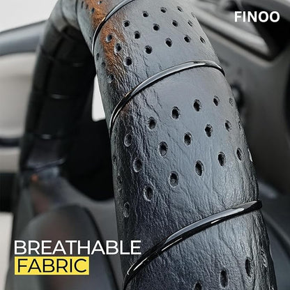 Black Lace-On Steering Wheel Cover, 14–15 Inch Universal Fit, Retro Classic Style for Cars Trucks SUVs, Stretch Grip,Accessory Auto Vehicle, DIY Install