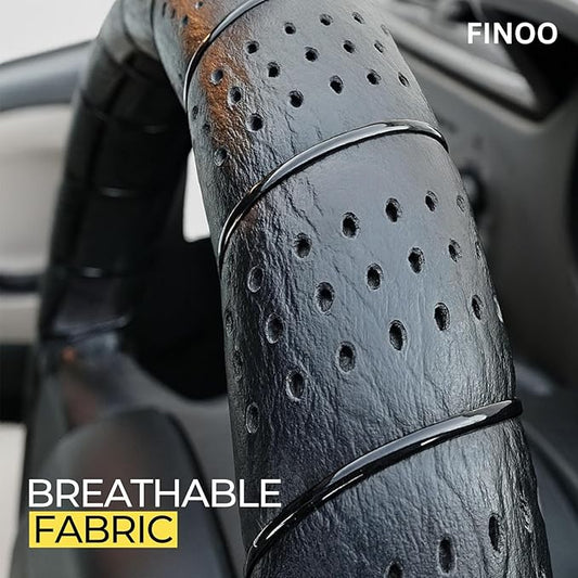 Black Lace-On Steering Wheel Cover, 14–15 Inch Universal Fit, Retro Classic Style for Cars Trucks SUVs, Stretch Grip,Accessory Auto Vehicle, DIY Install