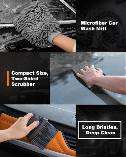 20Pcs Windshield Cleaner Tool - Car Interior Detailing Brush Kit with 200g Cleaning Gel, Microfiber Car Wash Mitt, Dash Duster & 2-Sided Scrubber, All-in-One Inside Car Cleaning Supplies Tool